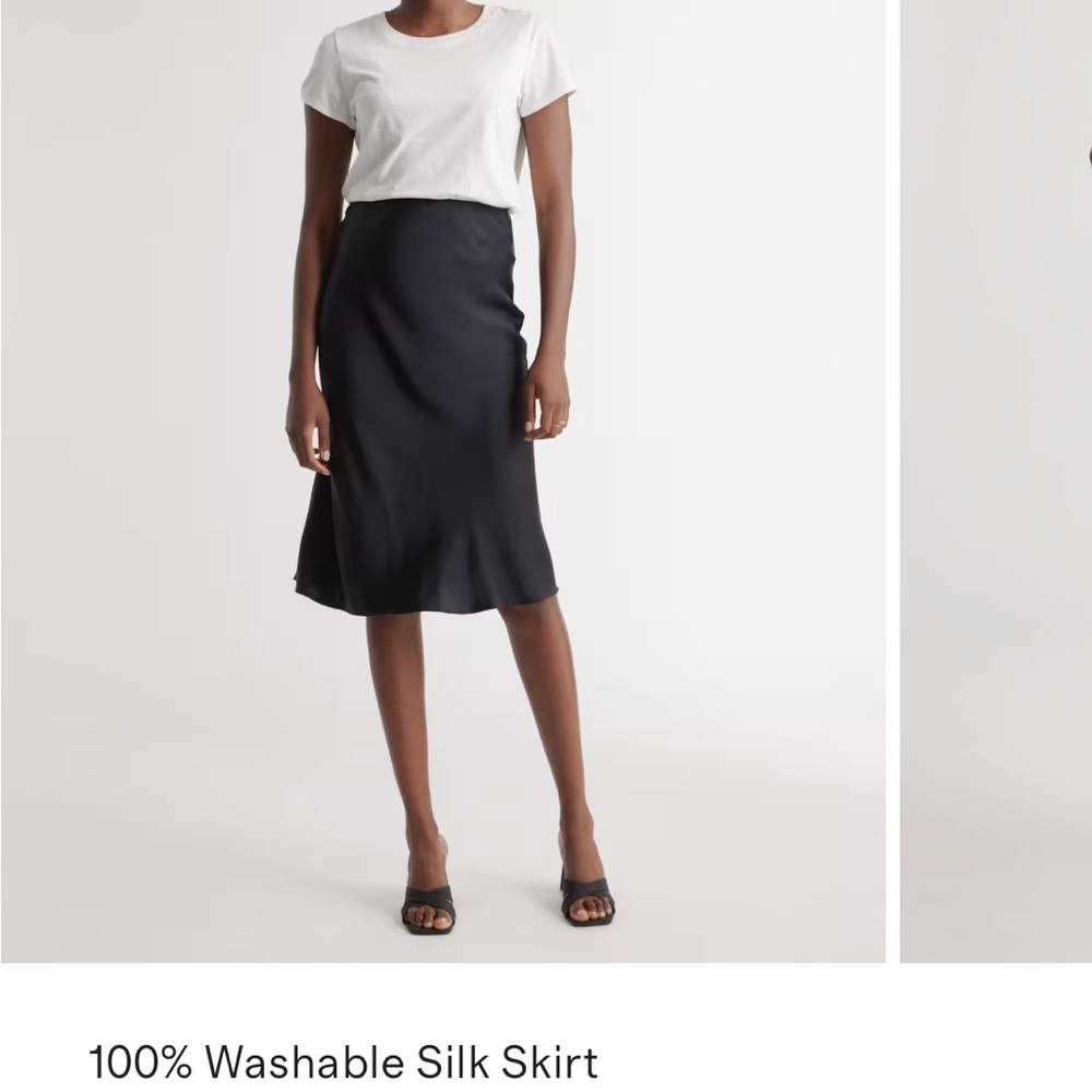 Quince Black Silk Midi Skirt